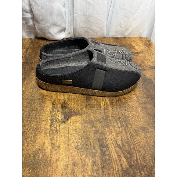 HAFLINGER Magic Felt Wool Clogs Size 40 Gray Black Duo Tone Cork Sole Slippers - Picture 4 of 12
